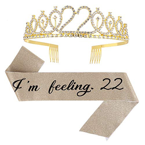 DragonflyDreams Im Feeling 22 Sash  Rhinestone Tiara Set22th Birthday Gifts Birthday Sash for Women Fun Party Favors Birthday Party Supplies