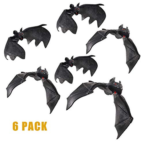 KINAKE 6 Pieces Hanging Bats Rubber Realistic Bats Halloween Flying Bats 3D Halloween Bat Spooky Bats for Halloween Party Favors and Decoration