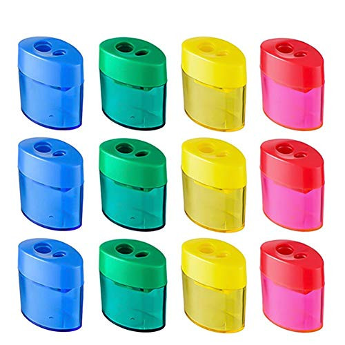 KINAKE Pencil Sharpener 12 Pack Double Hole Pencil Sharpener Small Pencil Sharpener Manual Hand Pencil Sharpeners with Lid for School Office Home