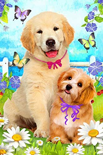 Texupday Cute Doggy Butterflies Decoration Double Sided Spring Blooms House Flag Outdoor Yard Flag 28 x 40