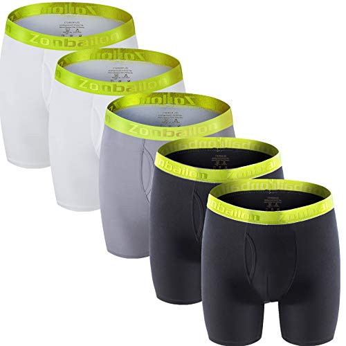 Men Long Leg No Ride 6 Underwear Plus Size Boxer Briefs 5Pack Running Sports Athletic Underpants 40 42 XL Black Gray White