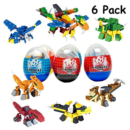KIDIDDO 6 Pack Jumbo 2 in 1 Dinosaur Bricks Easter Eggs with Toys Inside for Kids Boys Girls Easter Gifts Surprise Eggs Easter Basket Stuffers Fillers