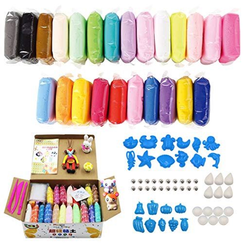 SWZY Air Dry Clay, 24 Colors DIY Fluffy Slime Kit Ultra Light Magic Modeling Clay Creative Modeling Dough with Modeling Clay Tools and Project Booklet