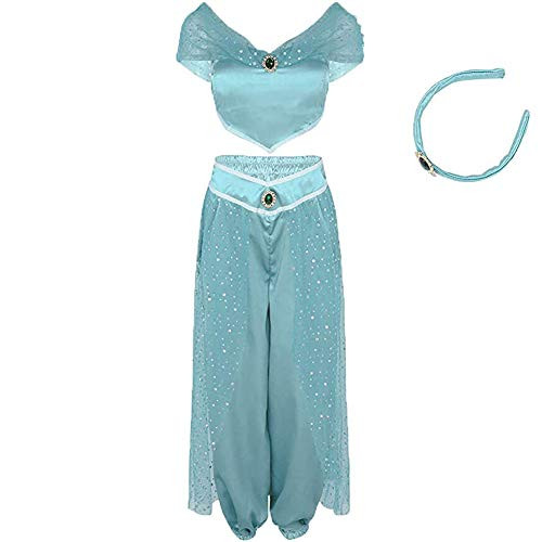 Women Girls Aladdin Jasmine Princess Halloween Cosplay Fancy Dress Up Party Costume Sets Light blue S Women Girls Aladdin Jasmine Princess Halloween Cosplay Fancy Dress Up Party Costume Sets Light blue S