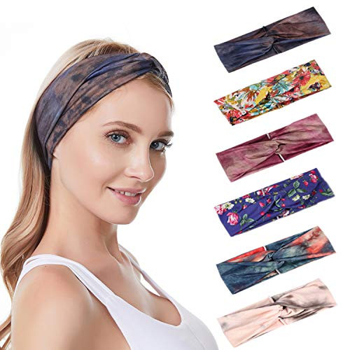 Boho Headbands for Women6 Pack Yoga Running Headbands Sports Workout Hair Bands Wide Turban Thick Head Wrap Fashion Hair Accessories