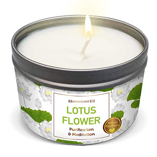 Lotus Flower Aromatherapy Candle for Purification and Meditation Banishes Negative Energy I Purification and Chakra Healing Natural Soy Wax Tin Candle for Aromatherapy 6oz Lotus Flower Aromatherapy Candle for Purification and Meditation Banishes Negative Energy I Purification and Chakra Healing Natural Soy Wax Tin Candle for Aromatherapy 6oz