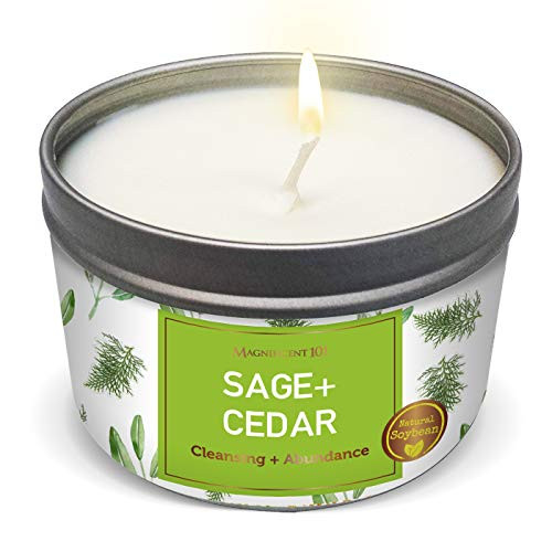 SAGE Cedar Aromatherapy Candle for House Energy Cleansing and Abundance Vibes Banishes Negative Energy I Purification and Chakra Healing Natural Soy Wax Tin Candle for Aromatherapy 6oz SAGE Cedar Aromatherapy Candle for House Energy Cleansing and Abundance Vibes Banishes Negative Energy I Purification and Chakra Healing Natural Soy Wax Tin Candle for Aromatherapy 6oz