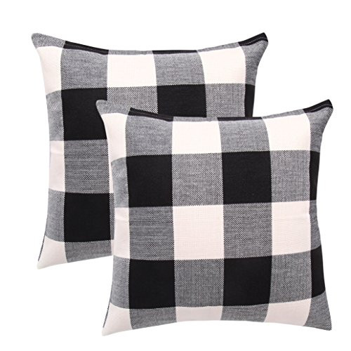 famibay Pack of 2, Pillow Covers Tartan Checkers Plaid Cotton Linen Throw Pillow Case Decorative Cushion Cover for Home Sofa Couch 24 x 24 Inch, Black and White famibay Pack of 2, Pillow Covers Tartan Checkers Plaid Cotton Linen Throw Pillow Case Decorative Cushion Cover for Home Sofa Couch 24 x 24 Inch, Black and White