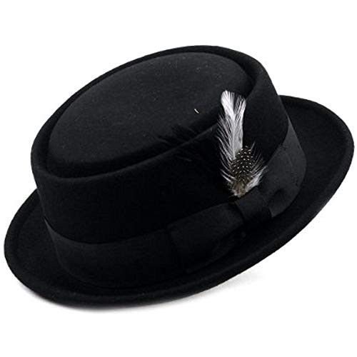 Mens Crushable Wool Felt Porkpie Pork Pie Fedora Hats with Feather DTHE09 LXL Black