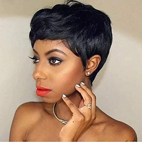 Short Black Pixie Wigs Natural Wavy Synthetic Hair Wig Heat Resistant Halloween Cosplay Costume Wig for Black Women Short Black Pixie Wigs Natural Wavy Synthetic Hair Wig Heat Resistant Halloween Cosplay Costume Wig for Black Women