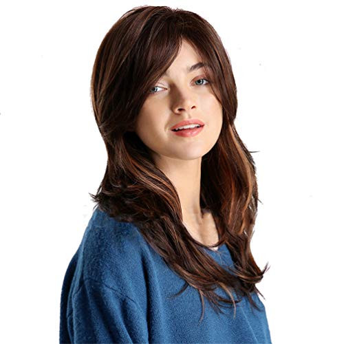 Beweig Women Brown Layered Wigs Long Curly Natural Wavy Synthetic Cosplay Heat Resistant Hair Full Wig