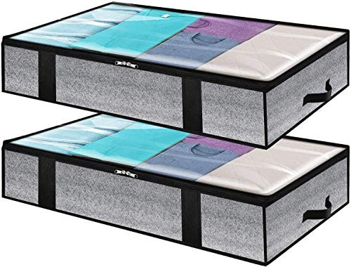 90L Large Under Bed Storage Bag with Zips 2 Pack Foldable King Size Thick Breathable Underbed Clothes Storage Bags with Clear Window for Clothing Duvet Comforters Blankets Bedding Quilts Moving 90L Large Under Bed Storage Bag with Zips 2 Pack Foldable King Size Thick Breathable Underbed Clothes Storage Bags with Clear Window for Clothing Duvet Comforters Blankets Bedding Quilts Moving