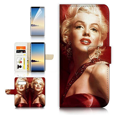( For Samsung Note 8 ) Flip Wallet Case Cover & Screen Protector Bundle - A21329 Marilyn Monroe in Red