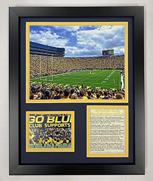 University of Michigan The Big House Stadium Collectible  Framed Photo Collage Wall Art Decor  12x15  Legends Never Die