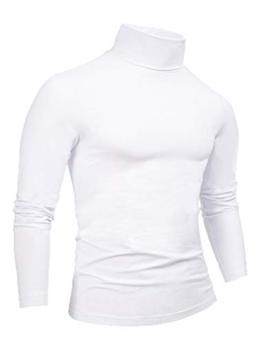 Smokeyojos Mens White Turtleneck Long Sleeve Casual Mock Turtleneck Slim Fit for Men Solid Pullover SweaterWhite40