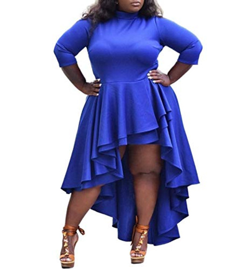 VERWIN Plus Size Dress Stand Collar FloorLength Asymmetric Womens Dress Bodycon Dress 4XL Blue