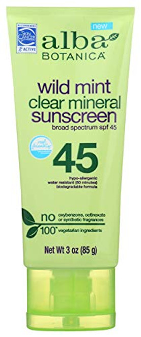 Alba Botanica Wild Mint Clear Mineral Sunscreen SPF 45 3oz Alba Botanica Wild Mint Clear Mineral Sunscreen SPF 45 3oz