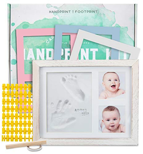 Baby Handprint Kit NO Mold Baby Picture Frame Baby Footprint kit Perfect for Baby Boy GiftsTop Baby Girl Gifts Baby Shower Gifts Newborn Baby Keepsake Frames Standard Rustic White