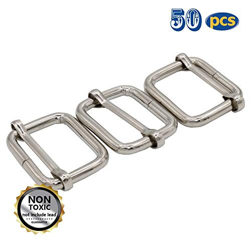 50 Pcs Movable Bar Slide Strap Adjuster Metal Rectangle Adjuster Triglides Slides Buckle Roller Pin Buckles Slider Strap Adjuster for Belt Bags DIY Accessories 58inch 16x16mm Silver