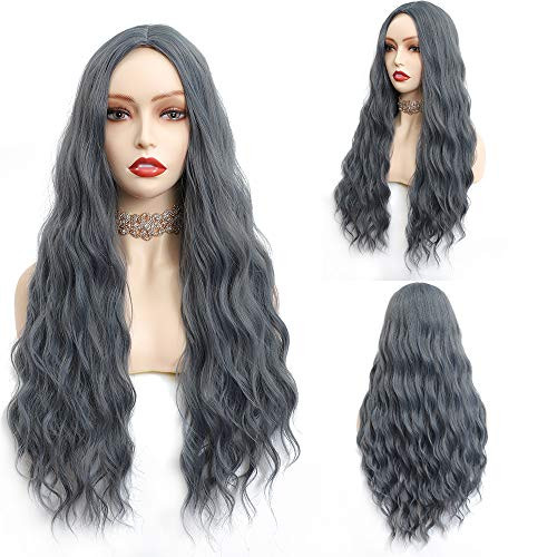 Long Wavy Synthetic Wigs For Women  Natural Looking Long Wavy Middle Parting NONE Lace Heat Resistant Replacement Wig Full Machine Made Ink blue Long Wavy Synthetic Wigs For Women  Natural Looking Long Wavy Middle Parting NONE Lace Heat Resistant Replacement Wig Full Machine Made Ink blue