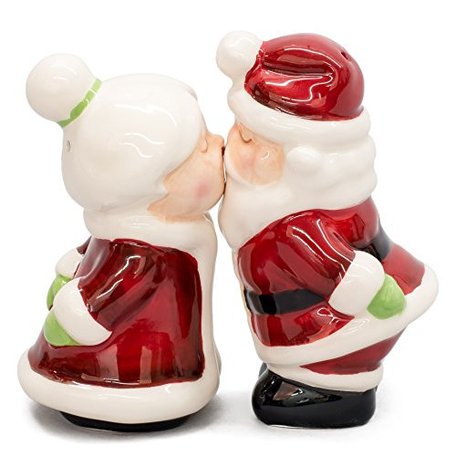 Santa Kissing Mrs Claus Magnetic Salt  Pepper Shakers Set