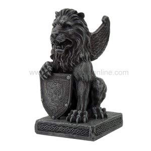 Pacific Giftware Lion Gargoyle with Shield Figurine Statue