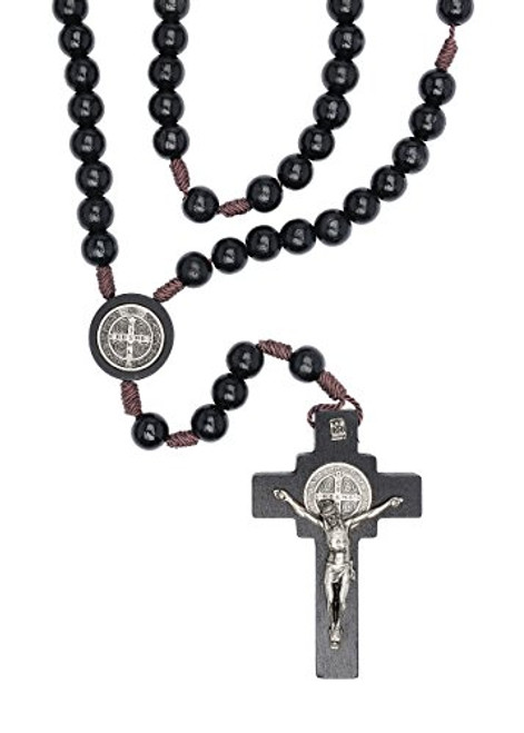 Intercession St Benedict Mens Large Rosary  Made in Brazil Black