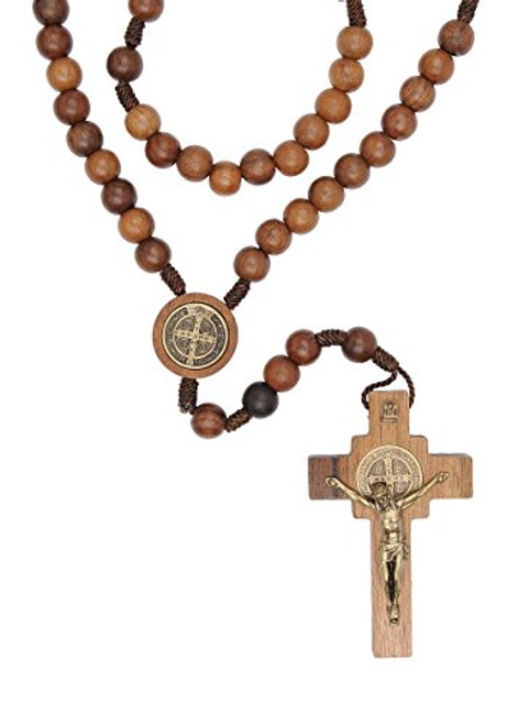 St Benedict Mens Large Intercession Rosary  Made in Brazil Walnut
