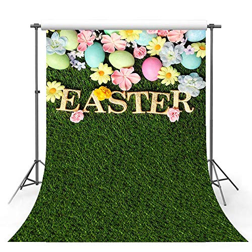 MEHOFOTO Happy Easter Photo Studio Booth Background Banner Spring Green Lawn Colorful Flowers Eggs Wallpaper Backdrops Props for Photography 5x7ft