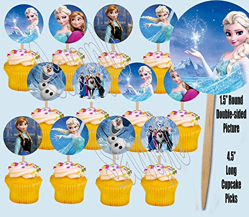 Party Over Here Frozen Cupcake Picks DoubleSided Images Cake Topper 12 Sisters Elsa Anna Hans Olaf Kristoff