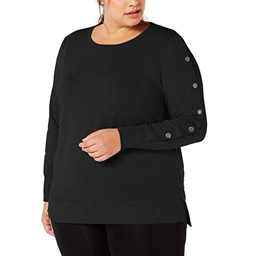 Ideology Womens Plus Size SnapSleeve Top Noir 3X