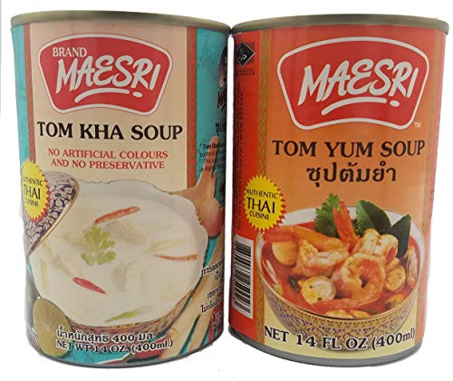 Maesri Tom Yum Thai Soup and Tom Kha Thai Soup Combination Pack One Can Each Flavor