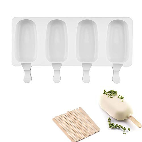 Popsicle Molds Silicone Ice Pop Molds Baking Mini Homemade Ice Cream Bar Cakesicle Mold for DIY Pop Mold with 50 Wooden Sticks Classic Oval 4 Cavity Popsicle Molds Silicone Ice Pop Molds Baking Mini Homemade Ice Cream Bar Cakesicle Mold for DIY Pop Mold with 50 Wooden Sticks Classic Oval 4 Cavity