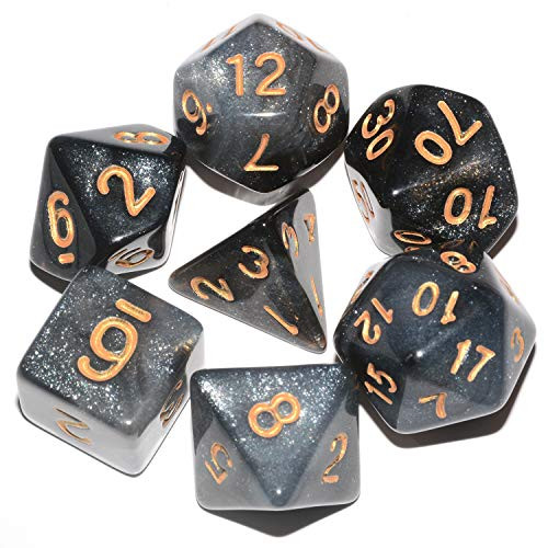 DND Dice 7Pieces Cosmic Black Gray Mixed Polyhedral DND Dice for RPG MTG Table Game Dice