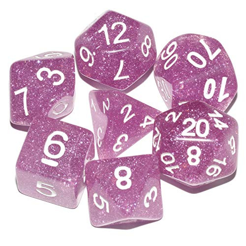 DND Dice 7Pieces Glitter Sparkle Pink Mixed Polyhedral DND Dice for RPG MTG Table Game Dice