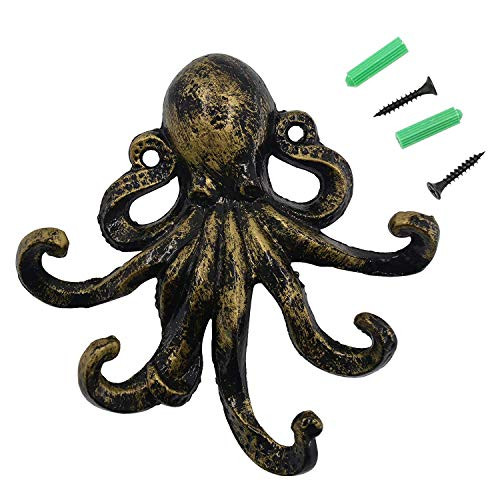 TANG SONG Cast Iron Octopus Wall Hook Key Hooks Antique Bronze Cast Iron Decorative Wall Hook with Screws TANG SONG Cast Iron Octopus Wall Hook Key Hooks Antique Bronze Cast Iron Decorative Wall Hook with Screws