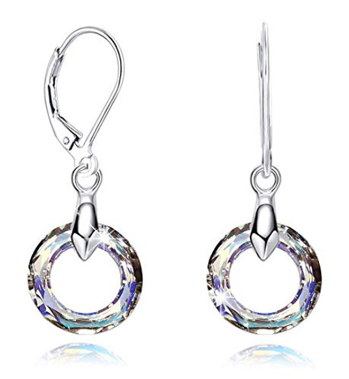 925 Sterling Silver Circle Earrings with Swarovski Crystal Leverback Dangle Earrings Hypoallergenic Jewelry for Women Mom Aurora Borealis Crystal Earrings 925 Sterling Silver Circle Earrings with Swarovski Crystal Leverback Dangle Earrings Hypoallergenic Jewelry for Women Mom Aurora Borealis Crystal Earrings