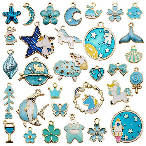 30pcs Mixed Gold Plated Enamel Charms Pendants for Jewelry Making Necklace Earrings Bracelet Craft Findings Blue Enamel Charms Pendant