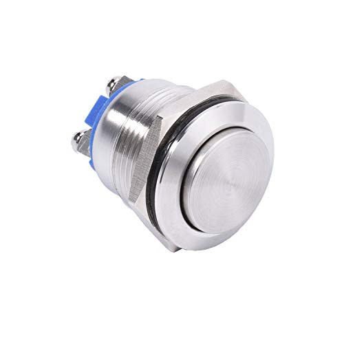 STARELO 19MM 34 Momentary Push Button Switch High Round 36V 2A 1NO Waterproof Aluminum Shell Silver