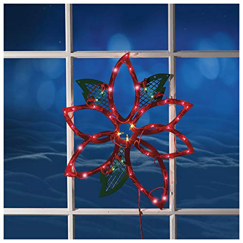 Impact Innovations Christmas Lighted Window Decoration Poinsettia