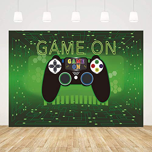 Mehofond Video Game On Theme Birthday Party Decorations Backdrop for Boy Kids Child Retro Gaming Party Photography Background Green Banner Photo Studio Props Vinyl 7x5ft