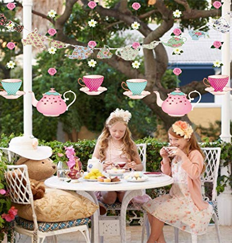 LaVenty 4 PCS LETS PAR TEA Banner Tea Party Birthday Banner Tea Party Decorations Lets ParTea Party Decor Par Tea Baby Shower Par Tea First Birthday Decoration Par Tea 2nd Birthday Banner