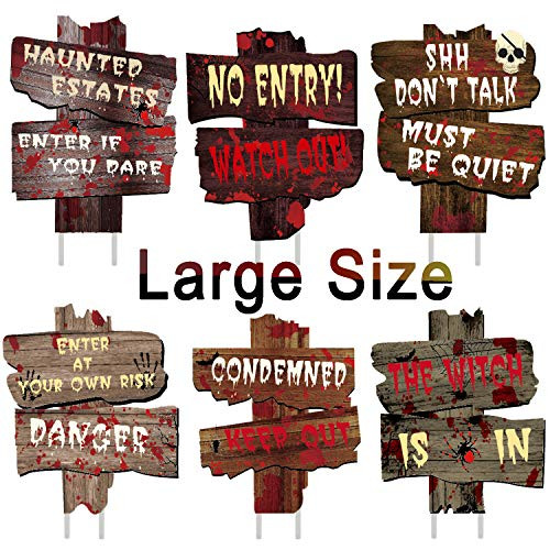 anroog Halloween Decorations 6 Pack Yard Signs Stakes Beware Props Halloween Outdoor Decor Bloody Scary Zombie Vampire Graves Holiday Supplies 6 Pack 15 x 11