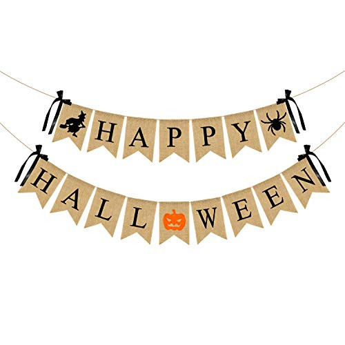 Happy Halloween Burlap Banner Decorations2 Pack Halloween Banner Decor for Halloween Party DecorIndoorMantle Fireplace Home Office Happy Halloween Burlap Banner Decorations2 Pack Halloween Banner Decor for Halloween Party DecorIndoorMantle Fireplace Home Office
