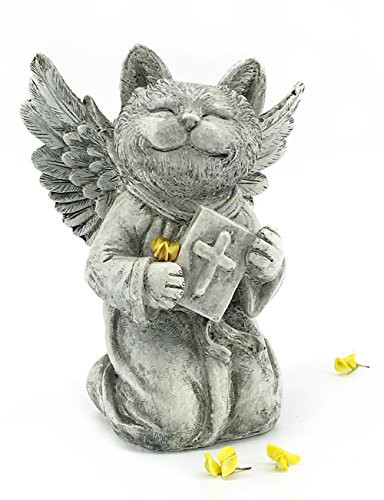 Bellaa 22816 Cat Statue Outdoor Memorial Garden Marker Pet Remembrance Praying Angel