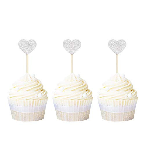 Ercadio Glitter Heart Cupcake Toppers Cupcake Picks for Love Theme Wedding Engagement Bridal Shower Party Cake Decoration 40 Pack Silver Ercadio Glitter Heart Cupcake Toppers Cupcake Picks for Love Theme Wedding Engagement Bridal Shower Party Cake Decoration 40 Pack Silver