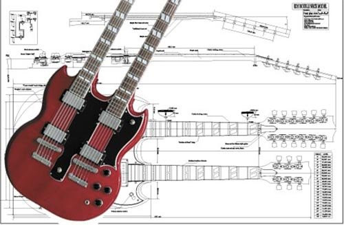 Plan of Gibson EDS Doubleneck Electric Guitar  Full Scale Print