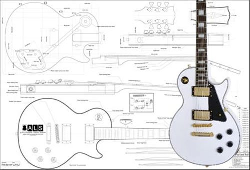 Plan of Gibson Les Paul Custom Electric Guitar  Full Scale Print