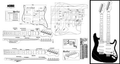 Plan of Stratocaster DoubleNeck Electric Guitar  Full Scale Print