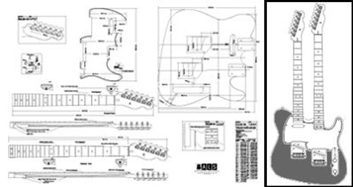 Plan of Telecaster DoubleNeck Electric Guitar  Full Scale Print